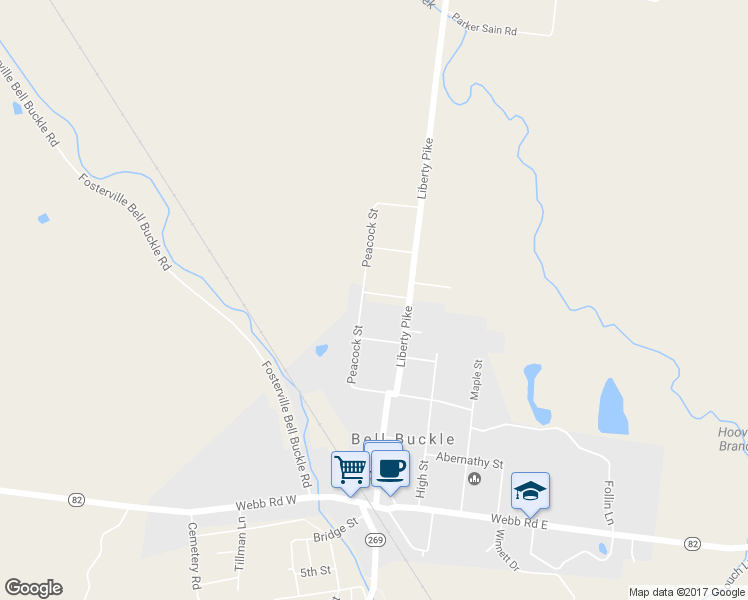 map of restaurants, bars, coffee shops, grocery stores, and more near 314 Peacock Street in Bell Buckle