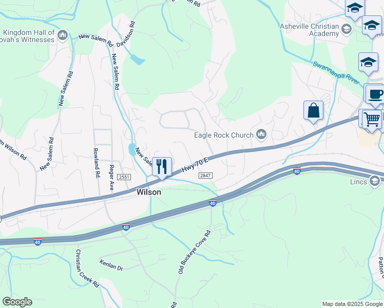 map of restaurants, bars, coffee shops, grocery stores, and more near 43 Walters Road in Swannanoa