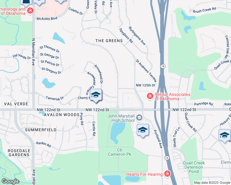 map of restaurants, bars, coffee shops, grocery stores, and more near 4001 Cherry Hill Lane in Oklahoma City