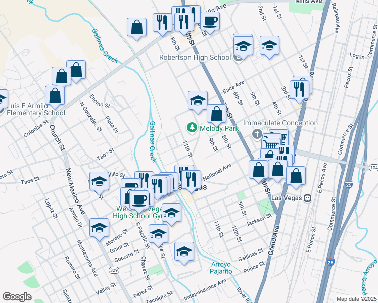 map of restaurants, bars, coffee shops, grocery stores, and more near 1007 11th Street in Las Vegas