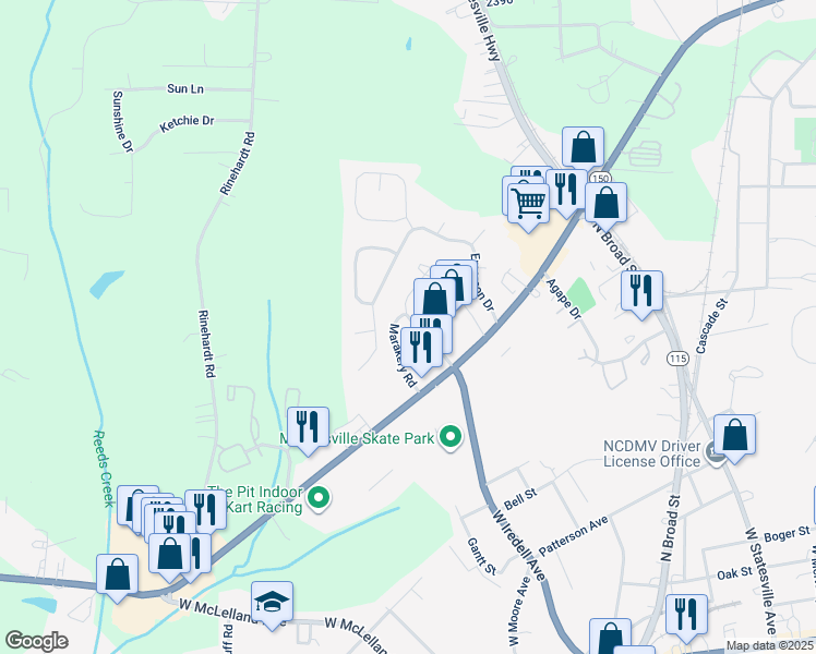 map of restaurants, bars, coffee shops, grocery stores, and more near 146 Marakery Road in Mooresville