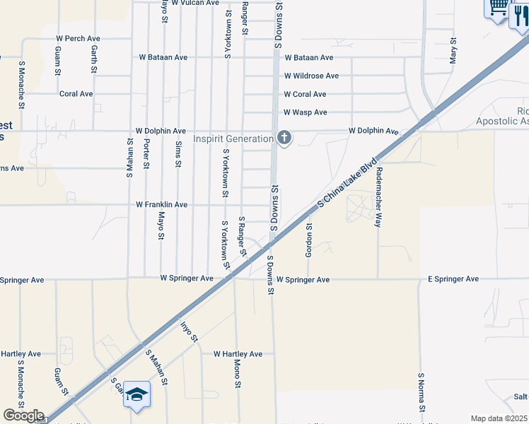 map of restaurants, bars, coffee shops, grocery stores, and more near 904 Oregon Avenue in Ridgecrest