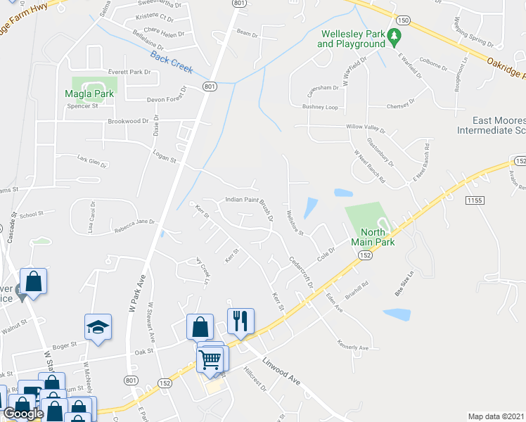 map of restaurants, bars, coffee shops, grocery stores, and more near 220 Indian Paint Brush Drive in Mooresville