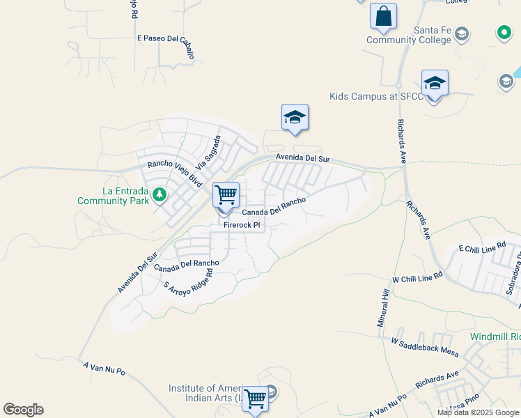map of restaurants, bars, coffee shops, grocery stores, and more near 43 Canada Del Rancho in Santa Fe