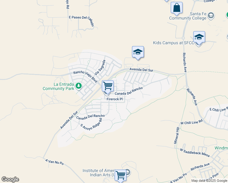 map of restaurants, bars, coffee shops, grocery stores, and more near 56 Canada Del Rancho in Santa Fe