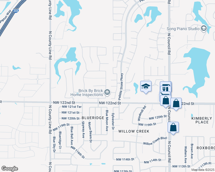 map of restaurants, bars, coffee shops, grocery stores, and more near 8412 Northwest 123rd Circle in Oklahoma City