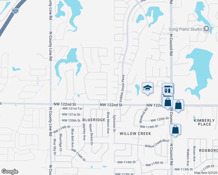 map of restaurants, bars, coffee shops, grocery stores, and more near 8412 Northwest 123rd Circle in Oklahoma City