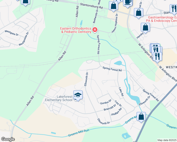 map of restaurants, bars, coffee shops, grocery stores, and more near 3809 Nantucket Road in Greenville