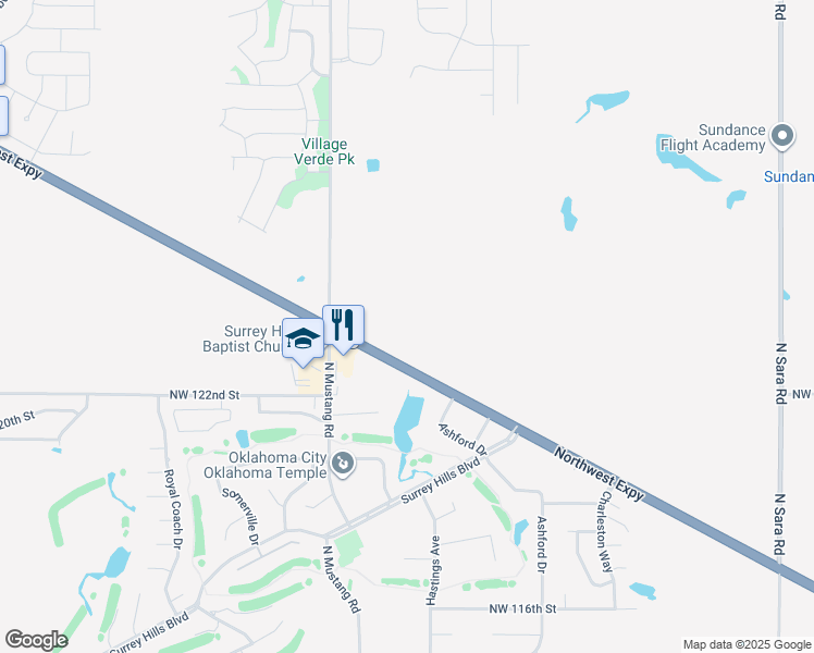 map of restaurants, bars, coffee shops, grocery stores, and more near 11301 Oklahoma 3 in Yukon