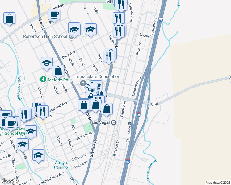map of restaurants, bars, coffee shops, grocery stores, and more near 733 Railroad Avenue in Las Vegas