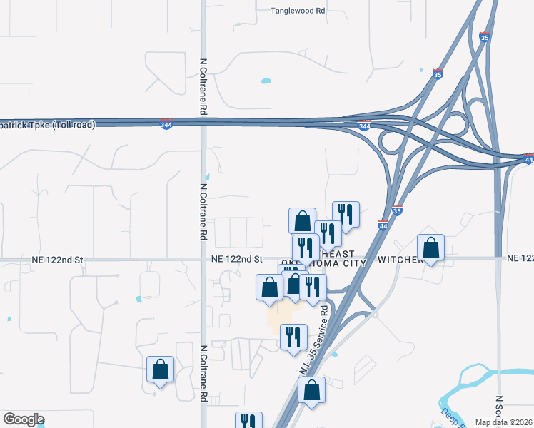 map of restaurants, bars, coffee shops, grocery stores, and more near 13400 North Coltrane Road in Edmond
