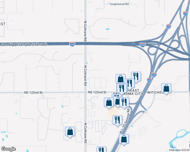map of restaurants, bars, coffee shops, grocery stores, and more near 13400 North Coltrane Road in Edmond