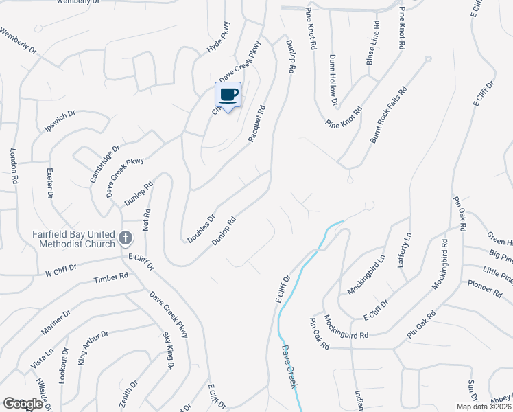 map of restaurants, bars, coffee shops, grocery stores, and more near 219 Dunlop Road in Fairfield Bay