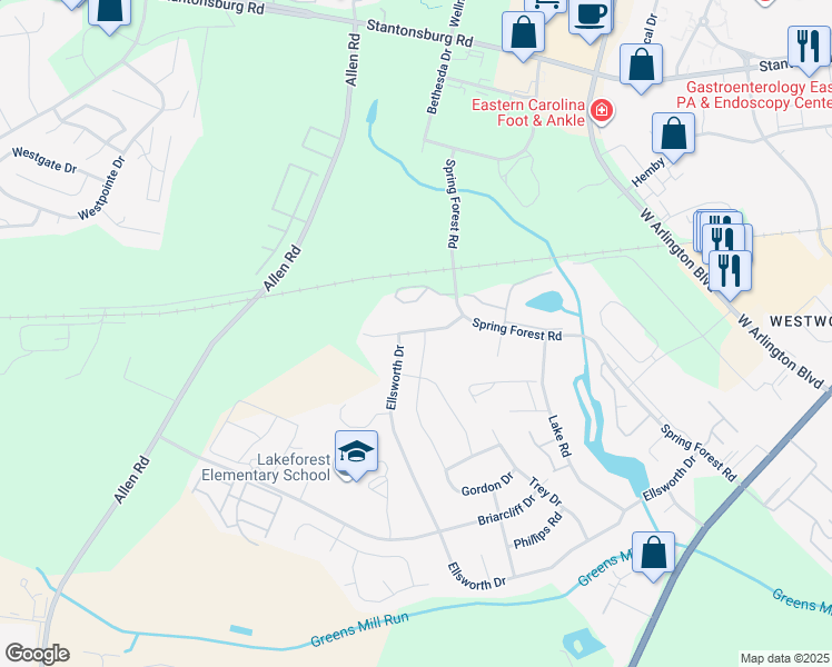 map of restaurants, bars, coffee shops, grocery stores, and more near 530 Nantucket Road in Greenville