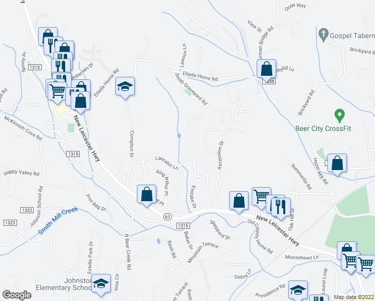 map of restaurants, bars, coffee shops, grocery stores, and more near 4 Percivale Court in Asheville