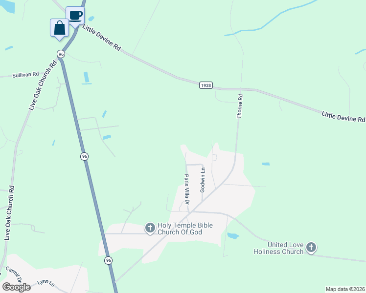 map of restaurants, bars, coffee shops, grocery stores, and more near 94 Paris Villa Drive in Selma