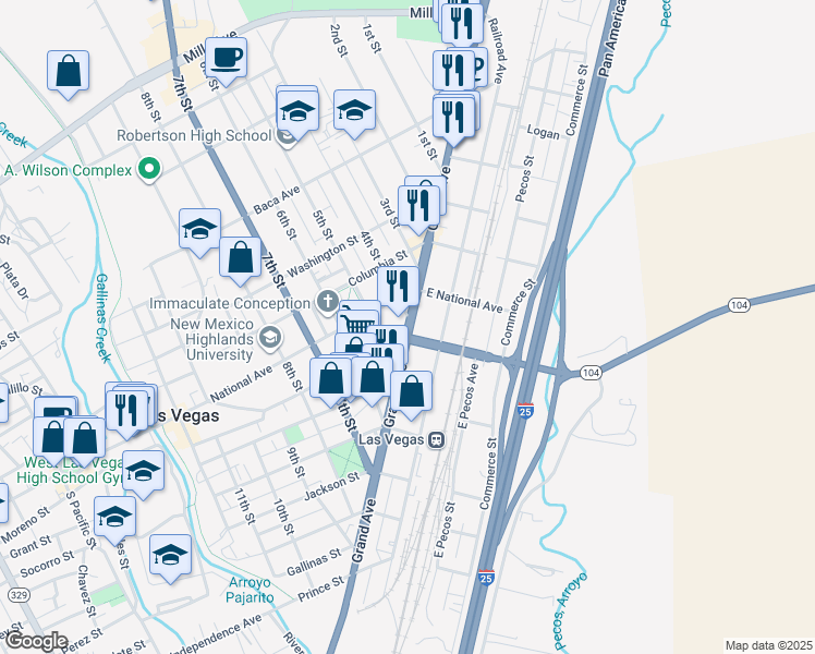 map of restaurants, bars, coffee shops, grocery stores, and more near 727 Grand Avenue in Las Vegas