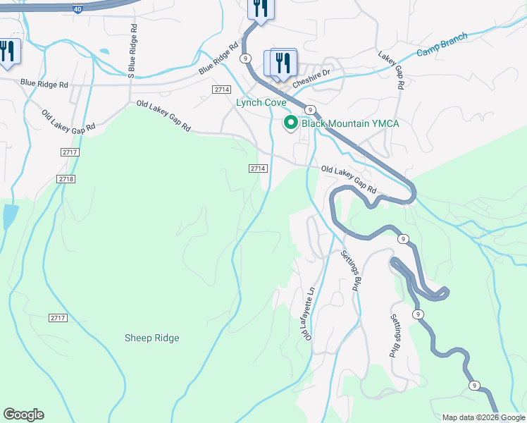 map of restaurants, bars, coffee shops, grocery stores, and more near 109 Valley Drive in Black Mountain