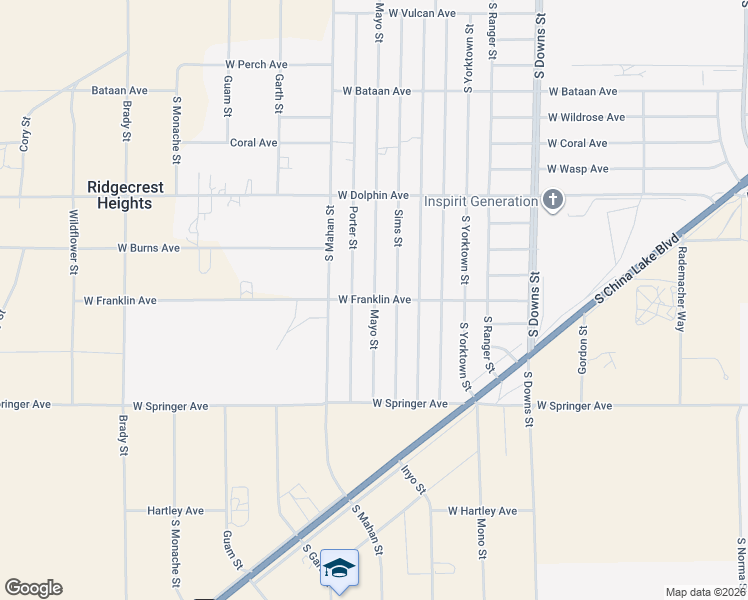 map of restaurants, bars, coffee shops, grocery stores, and more near 1515 Sims Street in Ridgecrest