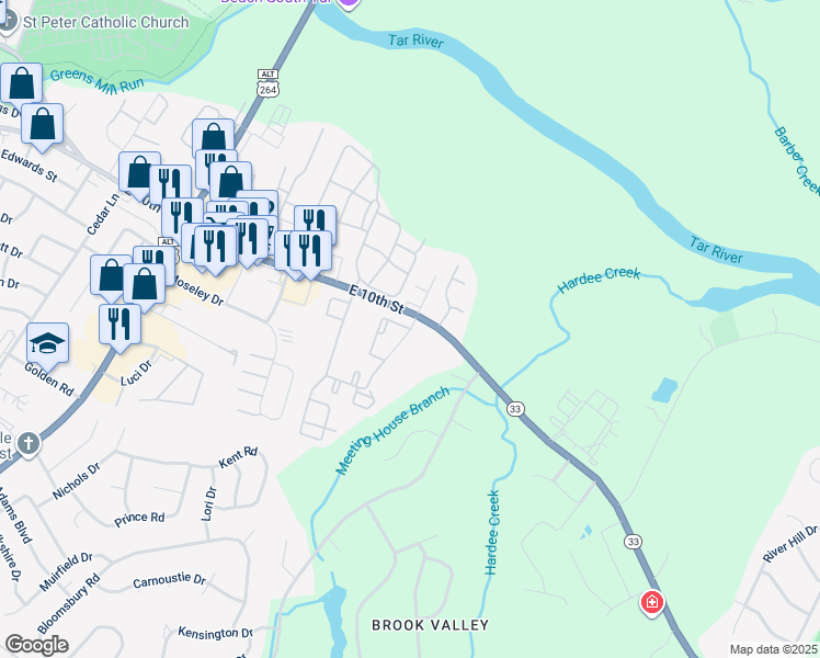map of restaurants, bars, coffee shops, grocery stores, and more near 2024 Copper Beech Way in Greenville