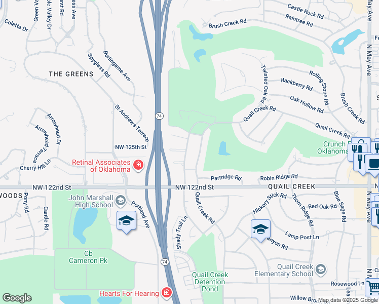 map of restaurants, bars, coffee shops, grocery stores, and more near 12420 Maple Ridge Road in Oklahoma City