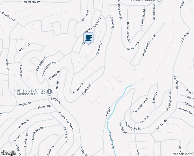map of restaurants, bars, coffee shops, grocery stores, and more near 219 Dunlop Road in Fairfield Bay