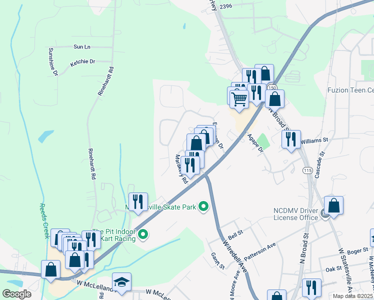 map of restaurants, bars, coffee shops, grocery stores, and more near 138 Limerick Road in Mooresville