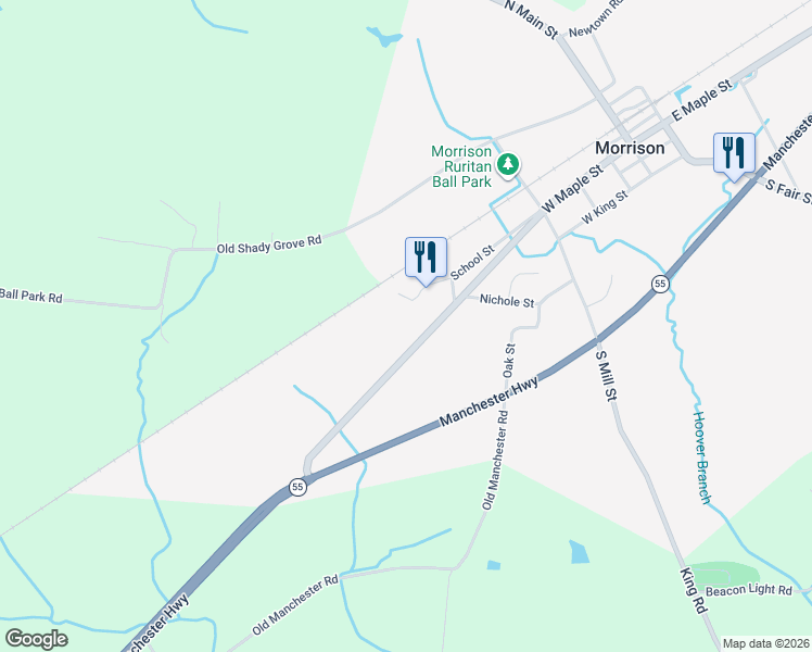 map of restaurants, bars, coffee shops, grocery stores, and more near 641 West Maple Street in Morrison