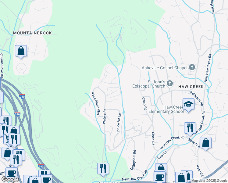 map of restaurants, bars, coffee shops, grocery stores, and more near 4 Trafalgar Circle in Asheville