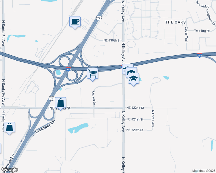 map of restaurants, bars, coffee shops, grocery stores, and more near Market Drive in Oklahoma City