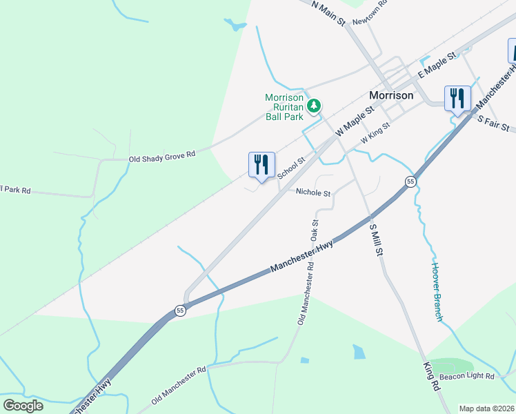 map of restaurants, bars, coffee shops, grocery stores, and more near 641 West Maple Street in Morrison