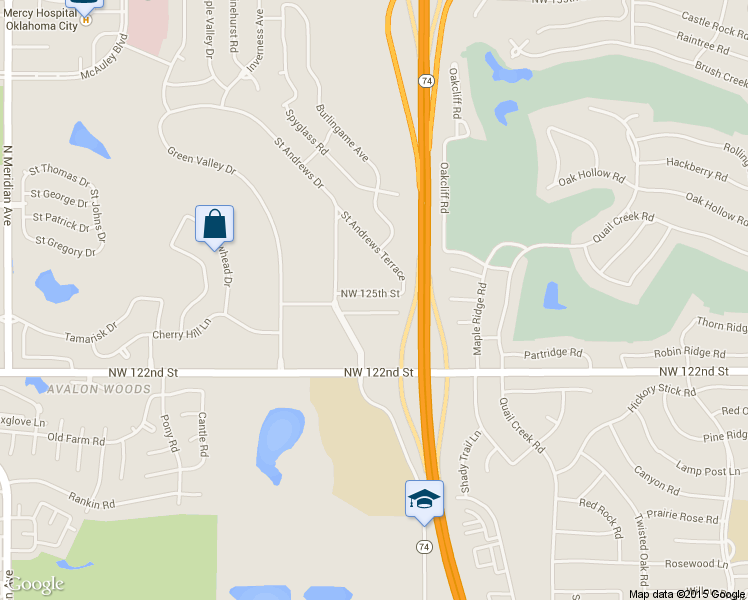 map of restaurants, bars, coffee shops, grocery stores, and more near 12436 Saint Andrews Drive in Oklahoma City