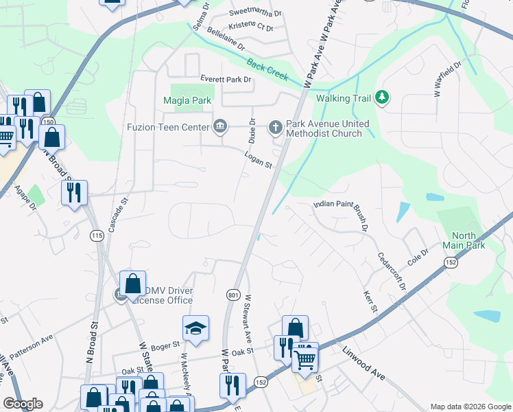 map of restaurants, bars, coffee shops, grocery stores, and more near 508 Mount Ulla Highway in Mooresville
