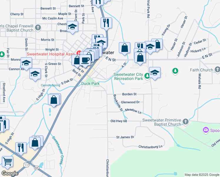 map of restaurants, bars, coffee shops, grocery stores, and more near 111 Hilltop Lane in Sweetwater