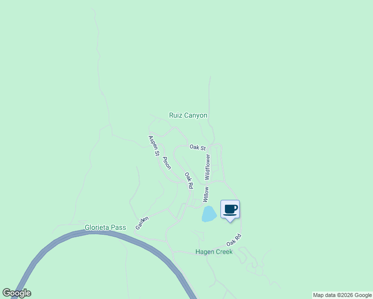 map of restaurants, bars, coffee shops, grocery stores, and more near 153 Oak Road in Glorieta