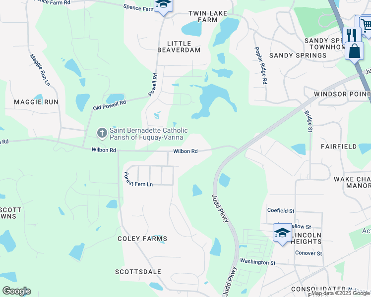 map of restaurants, bars, coffee shops, grocery stores, and more near 828 Wilbon Road in Holly Springs