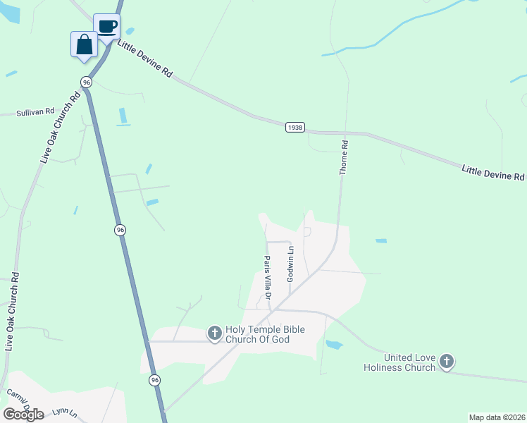 map of restaurants, bars, coffee shops, grocery stores, and more near 94 Paris Villa Drive in Selma
