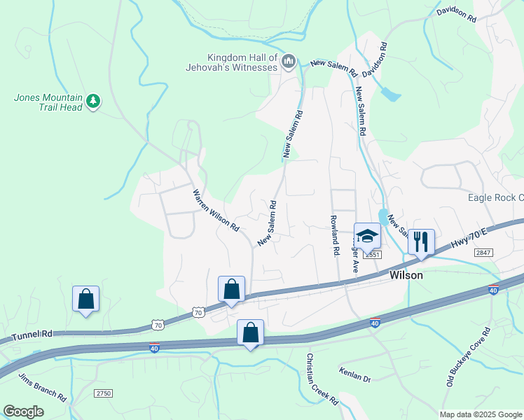 map of restaurants, bars, coffee shops, grocery stores, and more near 60 New Salem Road in Swannanoa