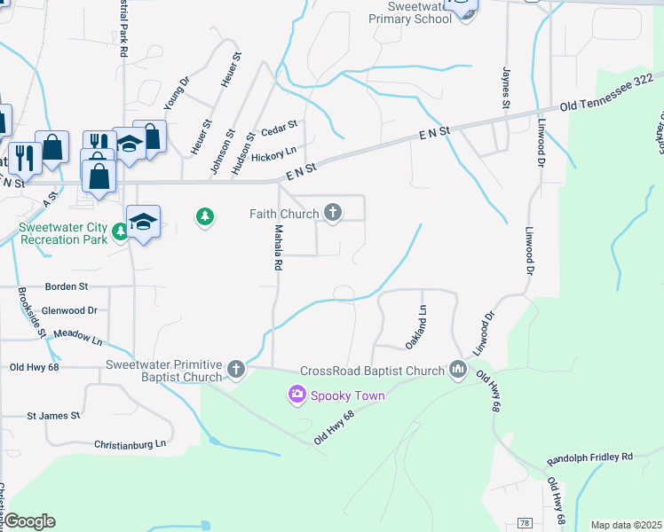 map of restaurants, bars, coffee shops, grocery stores, and more near 207 Mahala Road in Sweetwater