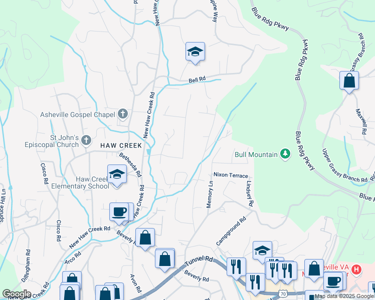 map of restaurants, bars, coffee shops, grocery stores, and more near 59 Dogwood Grove in Asheville