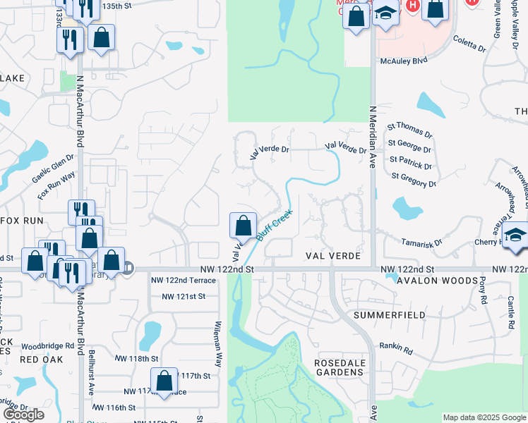 map of restaurants, bars, coffee shops, grocery stores, and more near 5016 Echo Glen Circle in Oklahoma City