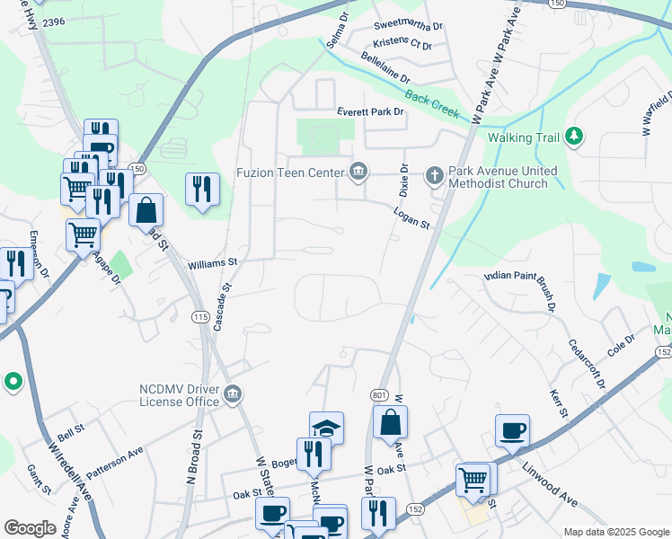 map of restaurants, bars, coffee shops, grocery stores, and more near 652 Rebecca Jane Drive in Mooresville