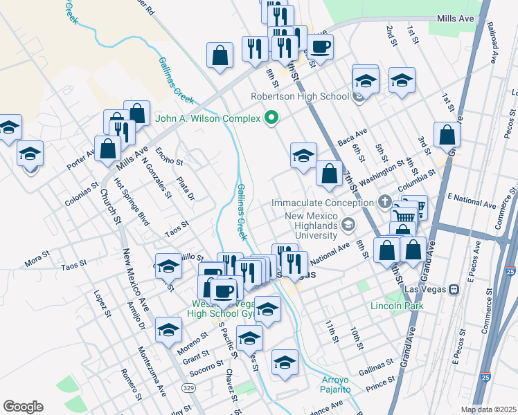 map of restaurants, bars, coffee shops, grocery stores, and more near 1221 San Francisco Avenue in Las Vegas