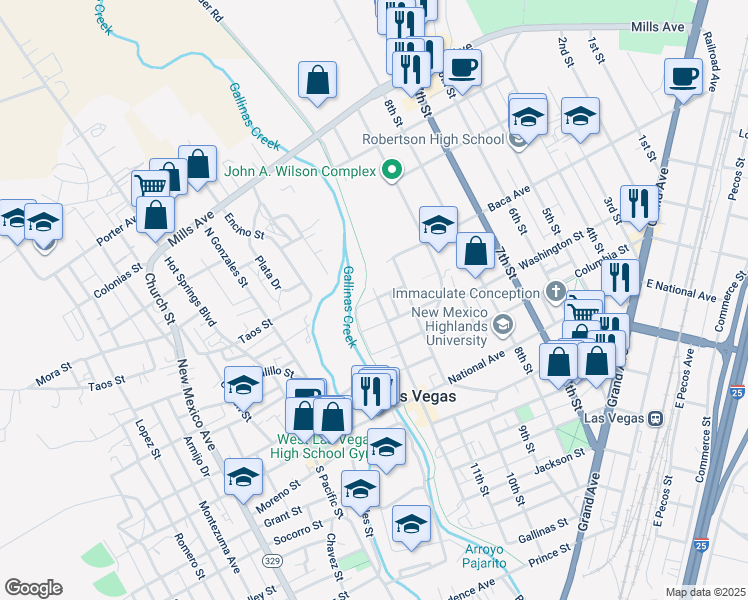 map of restaurants, bars, coffee shops, grocery stores, and more near 1221 San Francisco Avenue in Las Vegas