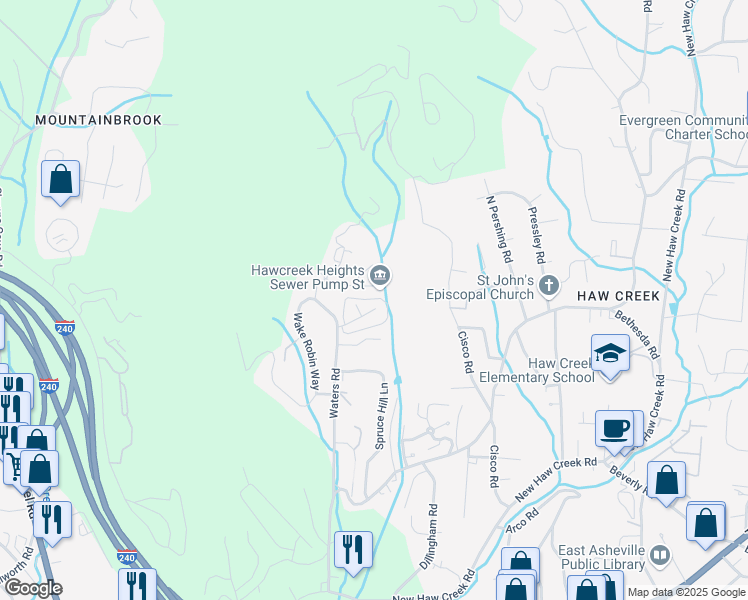 map of restaurants, bars, coffee shops, grocery stores, and more near 32 Trafalgar Circle in Asheville