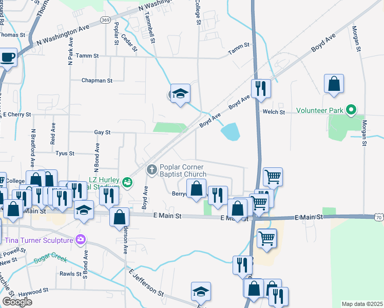 map of restaurants, bars, coffee shops, grocery stores, and more near 1120 Edgewood Avenue in Brownsville