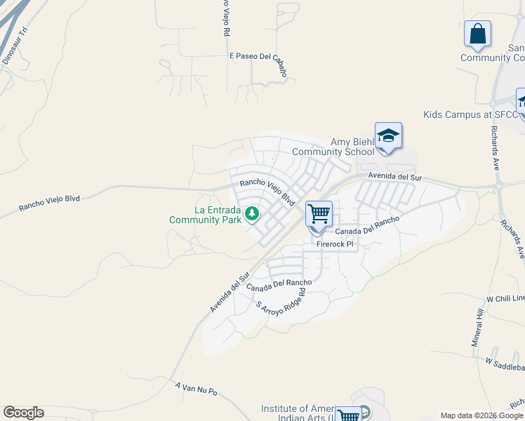 map of restaurants, bars, coffee shops, grocery stores, and more near 35 Avenida Vista Esquisita in Santa Fe