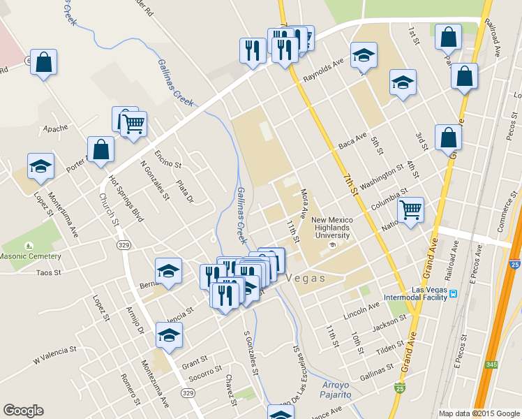 map of restaurants, bars, coffee shops, grocery stores, and more near 12th St & San Francisco Ave in Las Vegas