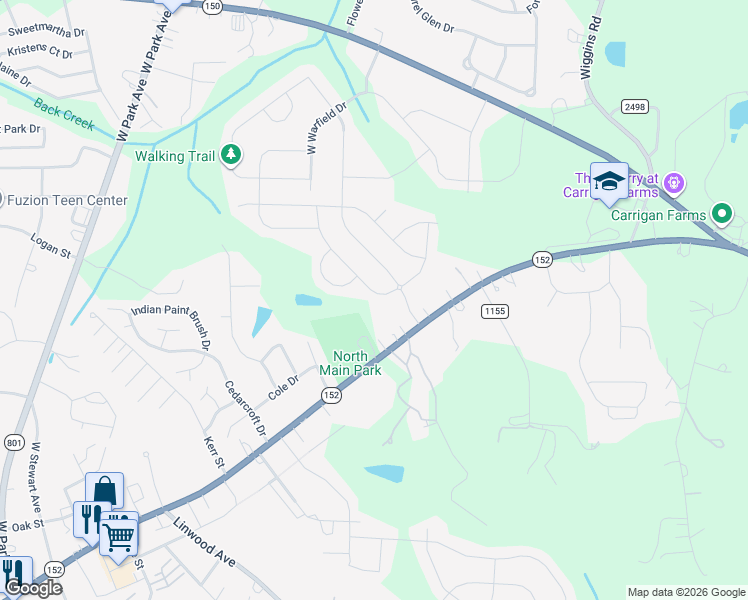 map of restaurants, bars, coffee shops, grocery stores, and more near 124 West Neel Ranch Road in Mooresville