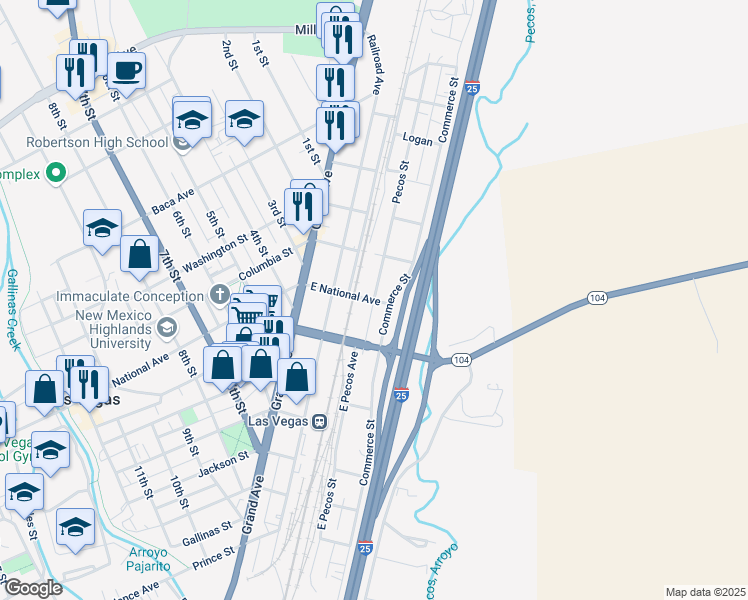 map of restaurants, bars, coffee shops, grocery stores, and more near 800 Pecos Street in Las Vegas